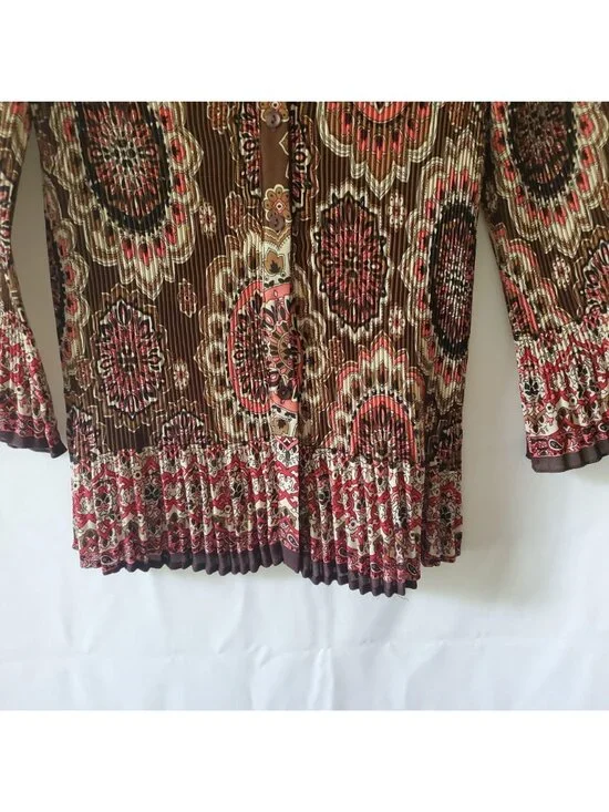 Signature By Larry Levine Crinkle Ruched 3/4 Bell Sleeve Vintage Blouse Sz Large - Picture 7 of 15